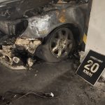 Close up of car destroyed in condo fire in Bangkok